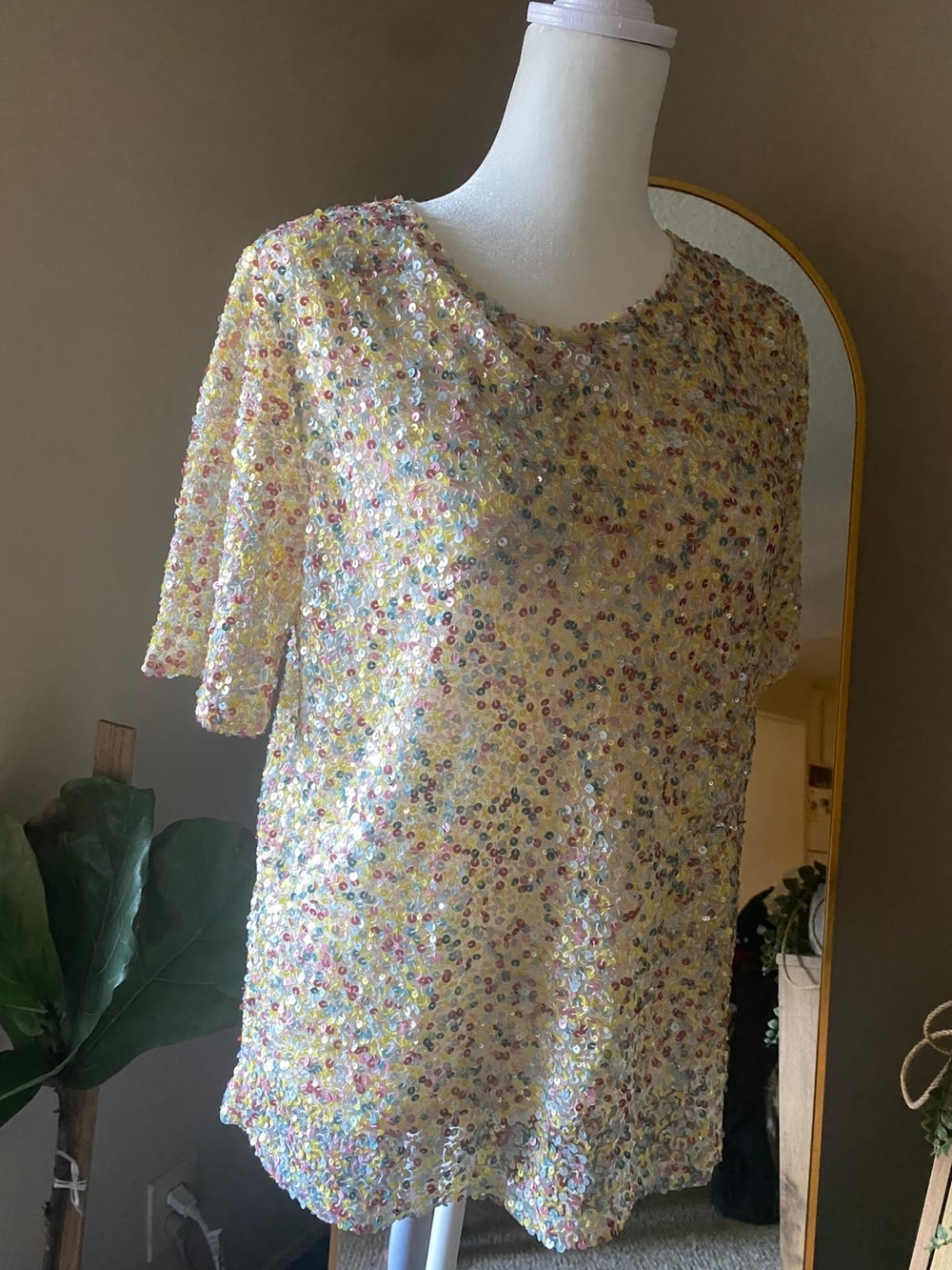 Varun Bahl Sequin Embellished Short Sleeve Top - Pastel Yellow